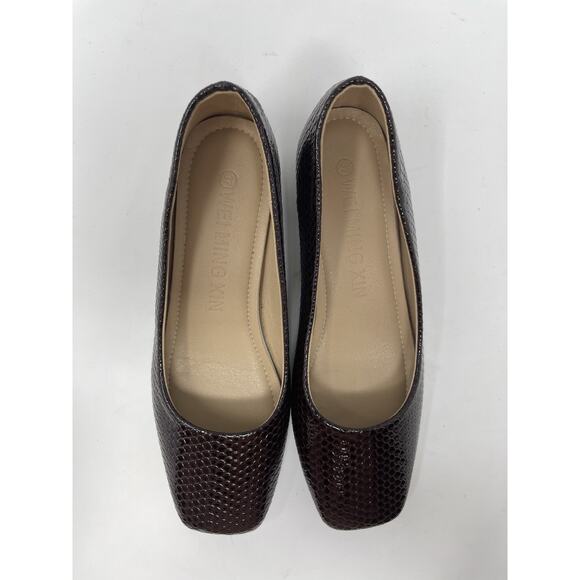 WEI MING XIN Shoes EUR 37 (US 6.5) Square Toe low block heel Faux Patent Plum - Picture 3 of 11